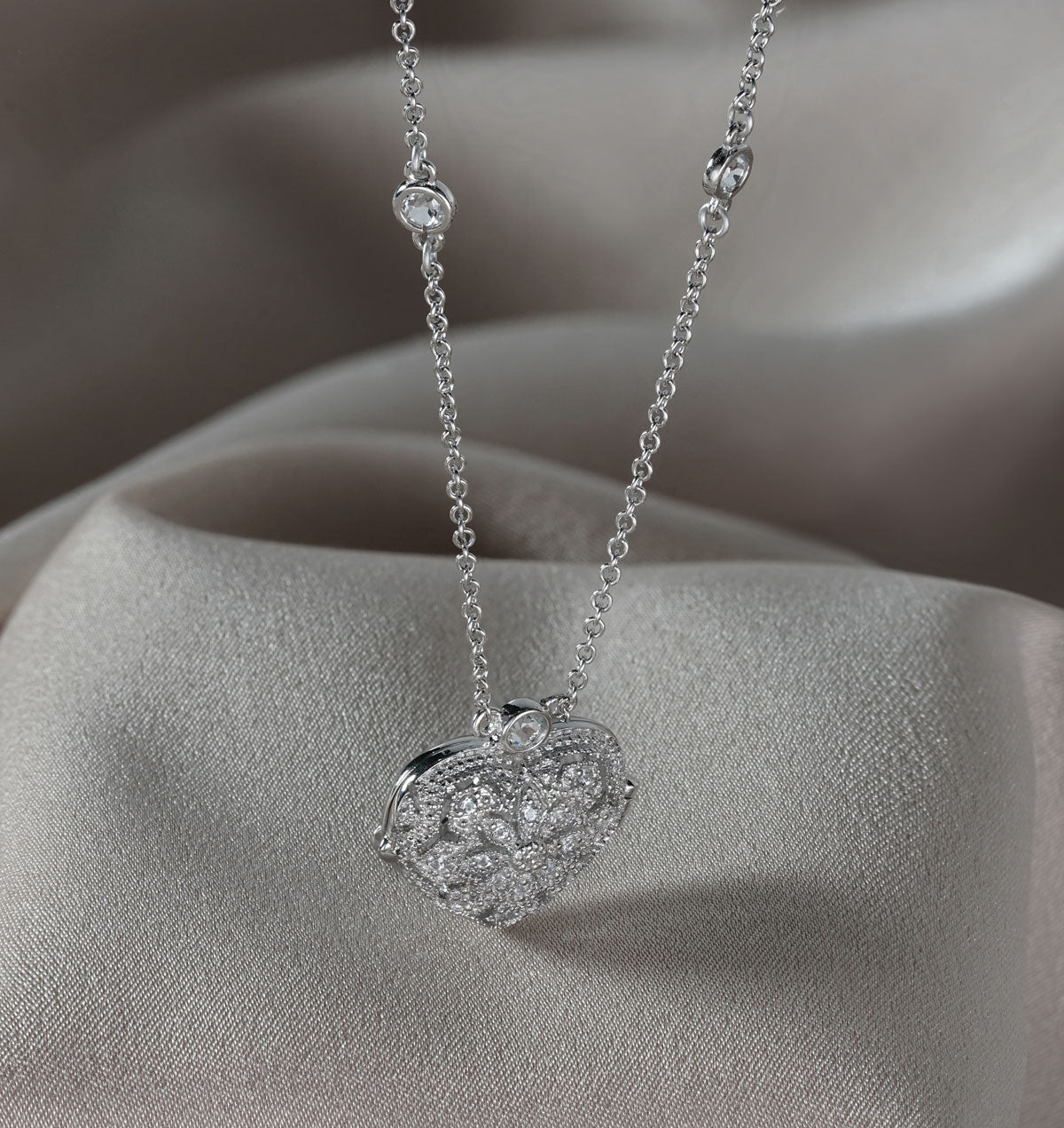Opal October Birthstone Vintage Locket Necklace White Topaz in Silver